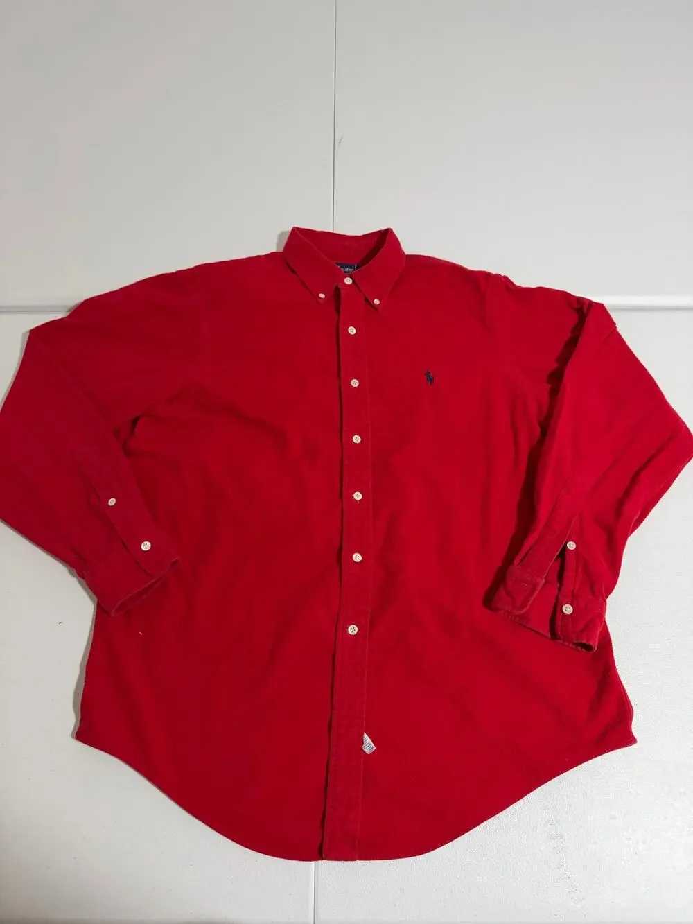 Polo Ralph Lauren Mens L Red Corduroy-Look Button Down Long Sleeve Shirt
